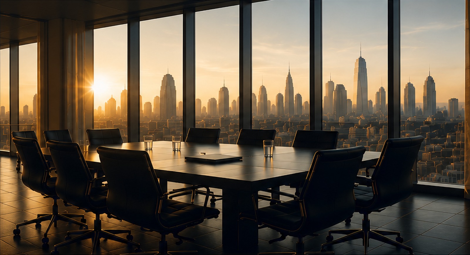Executive boardroom at sunset